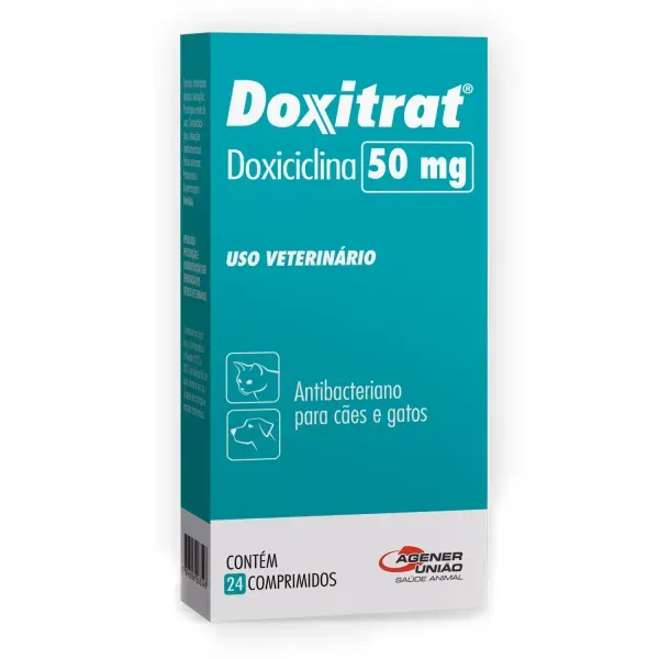 Antibiótico Doxitrat 50 mg para Cães e Gatos 24 comprimidos